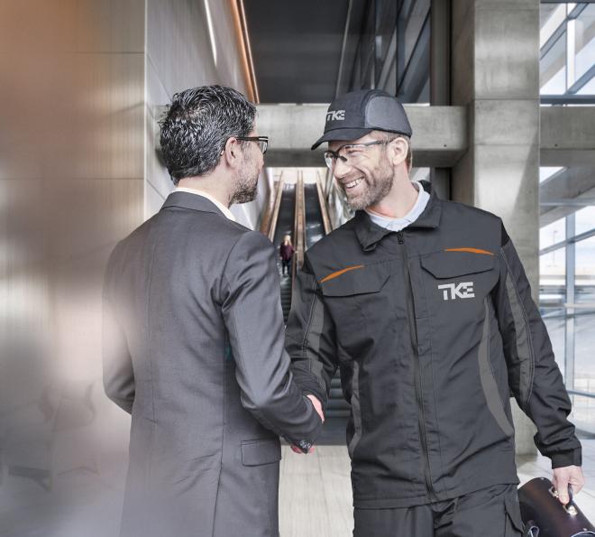 Service technician with customer